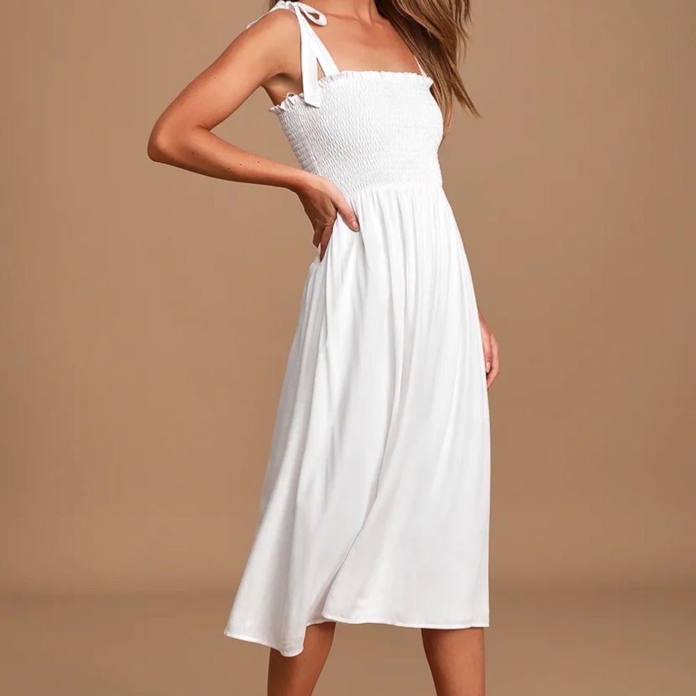 Tie Smocked Midi Dress